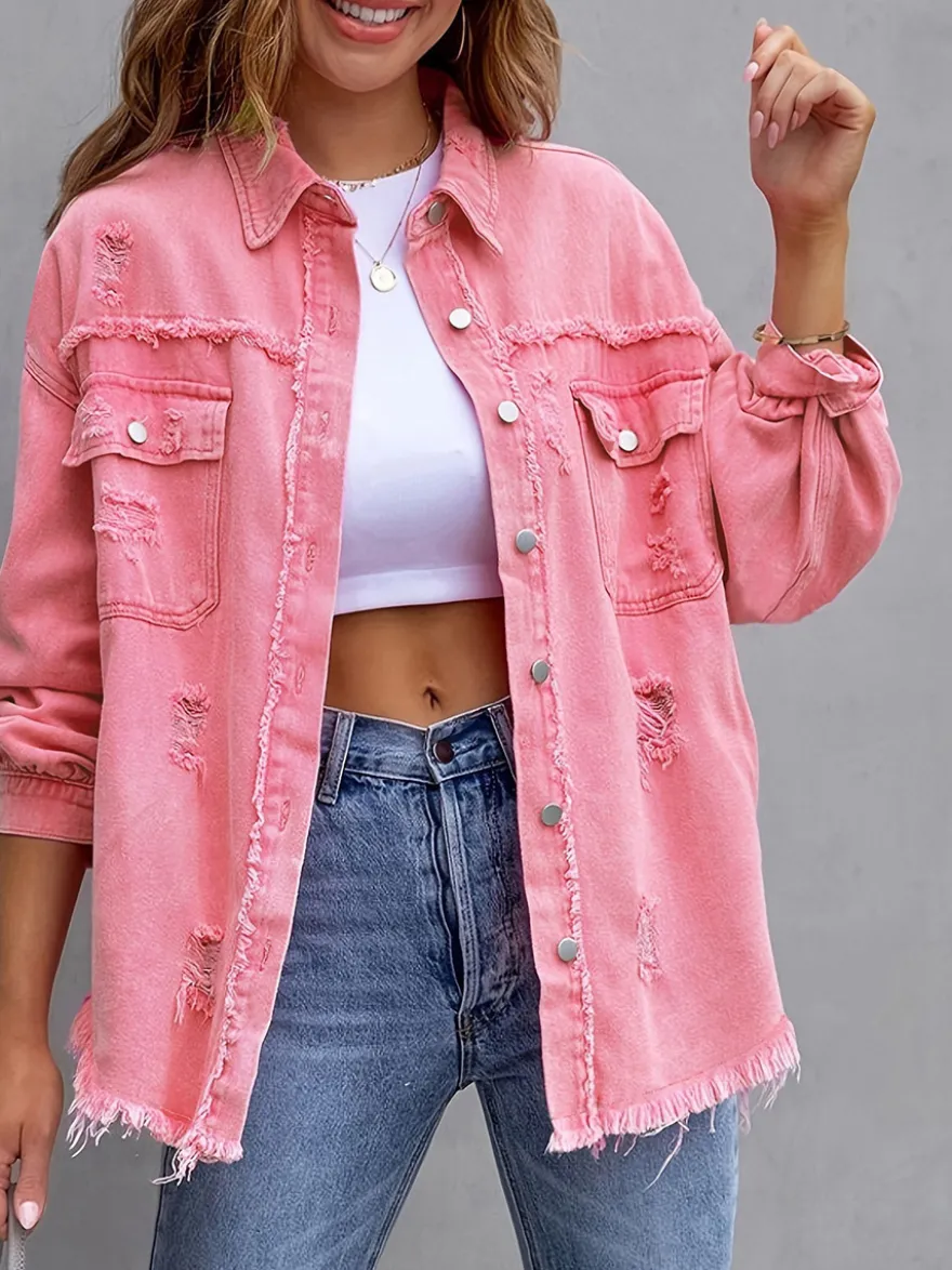 Veste femme à col rabattu en coton manches longues coupe oversize