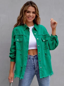 Veste femme à col rabattu en coton manches longues coupe oversize