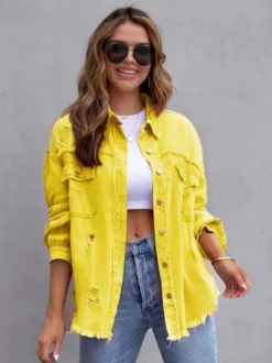 Veste femme à col rabattu en coton manches longues coupe oversize