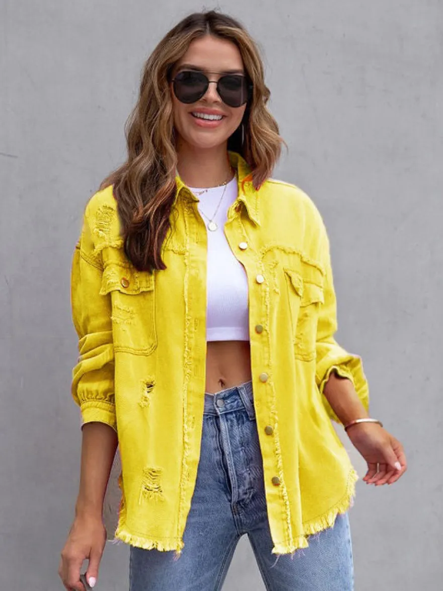 Veste femme à col rabattu en coton manches longues coupe oversize