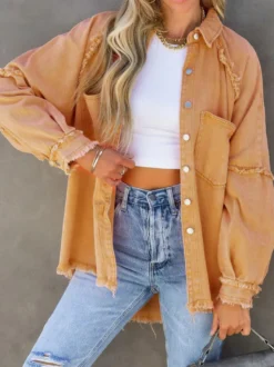 Veste femme à col rabattu et manches longues coupe oversize