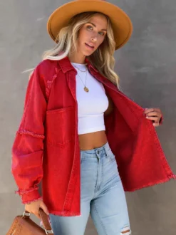 Veste femme à col rabattu et manches longues coupe oversize