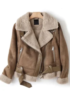 Veste Femme à Col Revers avec Manches Longues à Zip Bicolores