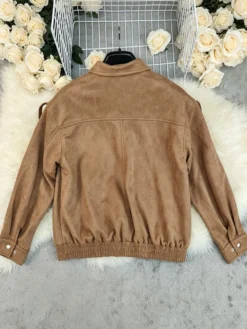 Veste femme style bomber oversize effet daim revers épaulettes ourlet élastique manteau cargo vintage