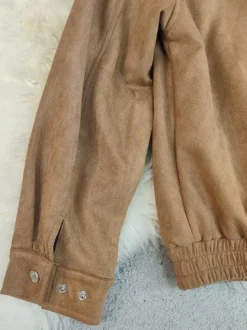Veste femme style bomber oversize effet daim revers épaulettes ourlet élastique manteau cargo vintage