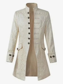 Veste Homme Blanche Style Vintage à Col Mao Veste Noble à Broderies de Boutons pour Costume de Carnaval