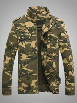 Veste Homme Camouflage Boutons Polyester Élégant