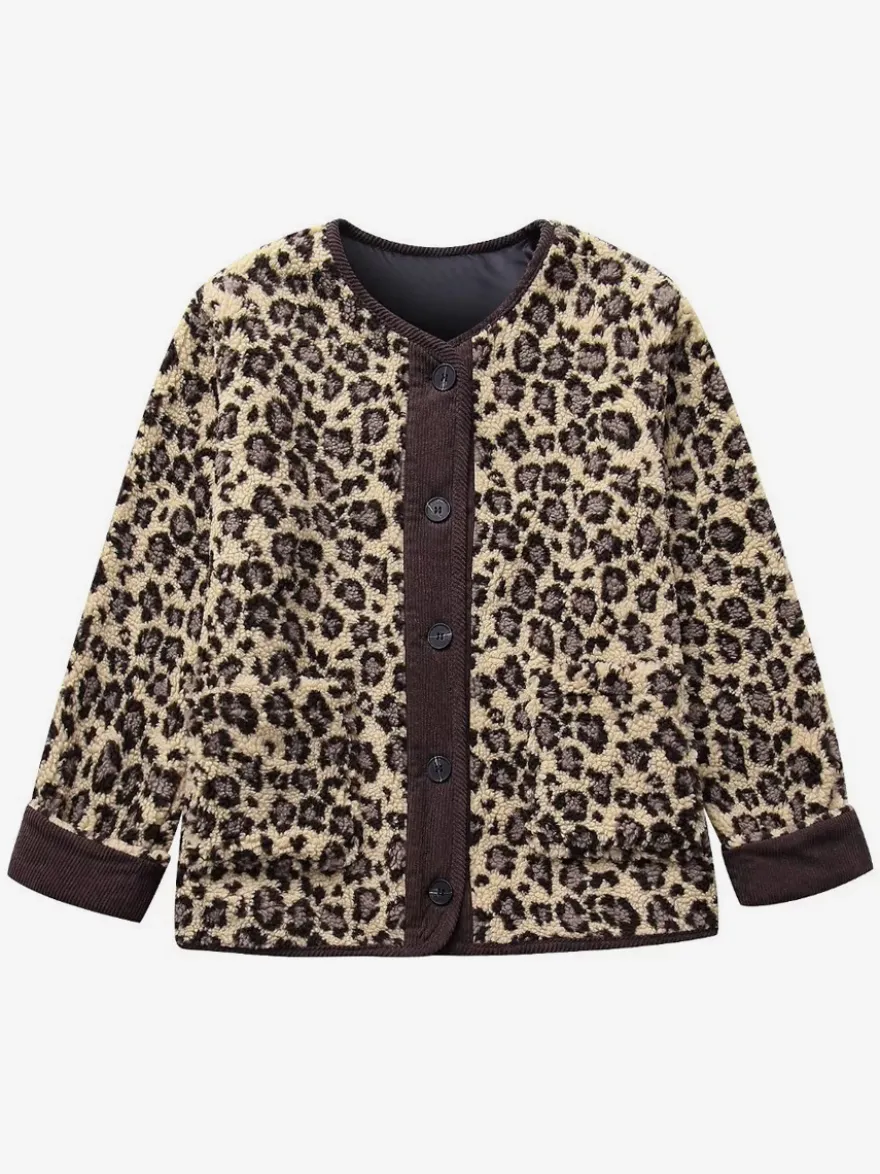 Veste léopard poches boutons décontracté automne printemps vestes pour femmes