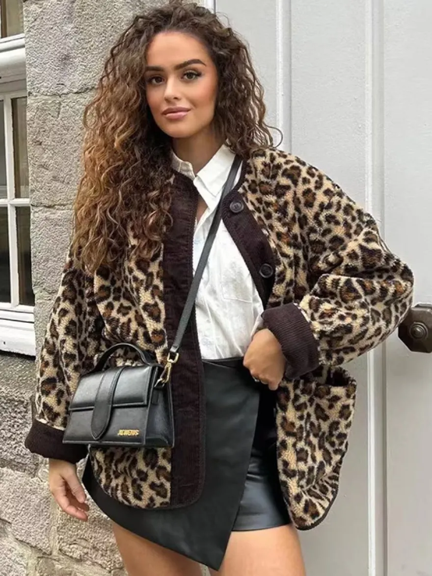 Veste léopard poches boutons décontracté automne printemps vestes pour femmes