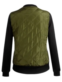 Veste Manteau de Moto Femme à Col Montant avec Manches Longues à Zip avc Poches Cousu Bicolores Manteau Veste Femme