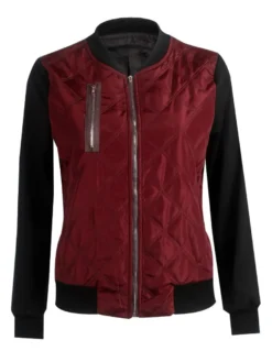 Veste Manteau de Moto Femme à Col Montant avec Manches Longues à Zip avc Poches Cousu Bicolores Manteau Veste Femme