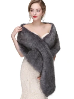 Veste Manteau Fausse Fourrure Longues Mariage Blanche Unicolore Hiver Veste Manteau Fausse Fourrure Femme