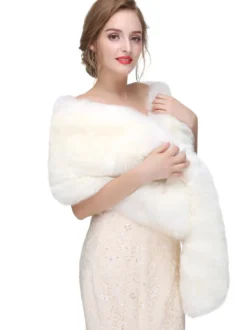 Veste Manteau Fausse Fourrure Longues Mariage Blanche Unicolore Hiver Veste Manteau Fausse Fourrure Femme