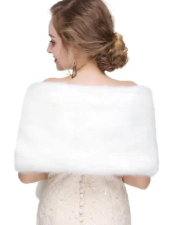 Veste Manteau Fausse Fourrure Longues Mariage Blanche Unicolore Hiver Veste Manteau Fausse Fourrure Femme