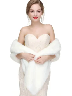Veste Manteau Fausse Fourrure Longues Mariage Blanche Unicolore Hiver Veste Manteau Fausse Fourrure Femme