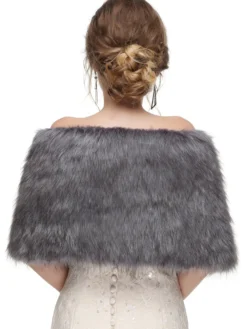 Veste Manteau Fausse Fourrure Longues Mariage Blanche Unicolore Hiver Veste Manteau Fausse Fourrure Femme