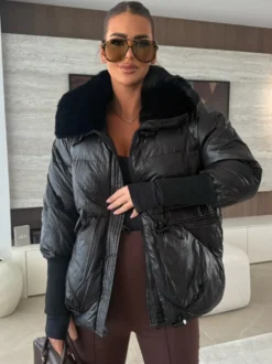 Veste matelassée en coton avec col en fausse fourrure manteau d'hiver chaud pour femme 2026