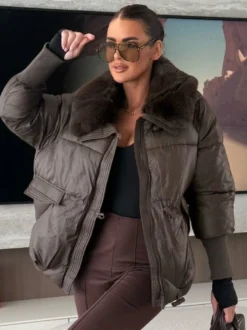 Veste matelassée en coton avec col en fausse fourrure manteau d'hiver chaud pour femme 2026