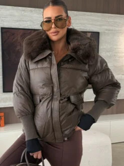 Veste matelassée en coton avec col en fausse fourrure manteau d'hiver chaud pour femme 2026