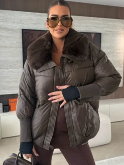 Veste matelassée en coton avec col en fausse fourrure manteau d'hiver chaud pour femme 2026