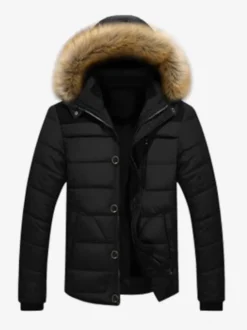 Veste Matelassé Homme À Capuche En Fausse Fourrure Polyester Coupe Cintré