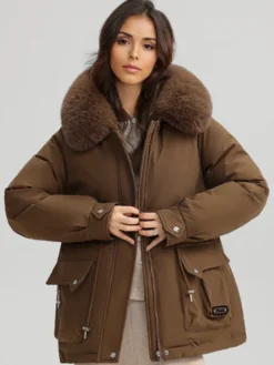 Veste parka épaisse en peluche avec col en fausse fourrure vêtements d'extérieur d'hiver à capuche pour femmes 2026