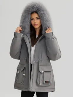Veste parka épaisse en peluche avec col en fausse fourrure vêtements d'extérieur d'hiver à capuche pour femmes 2026