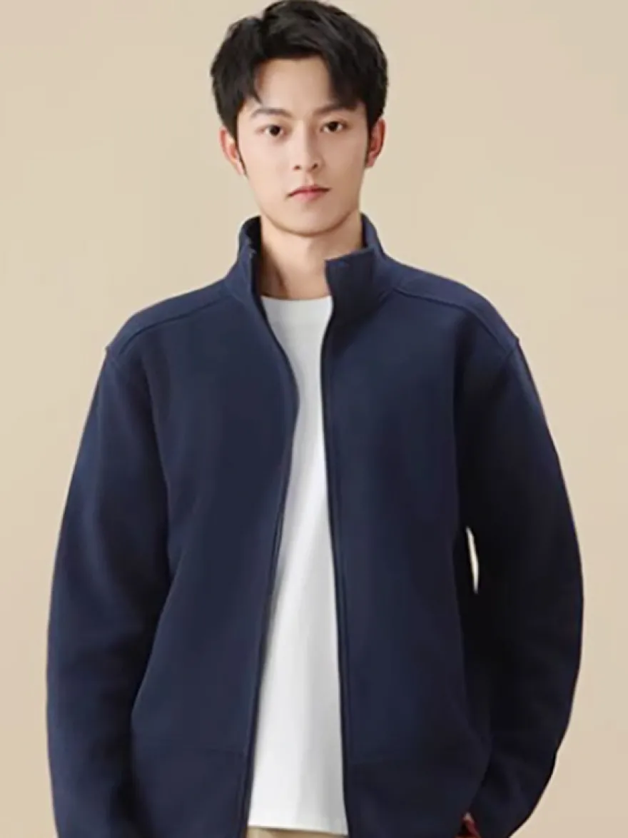 Veste Polaire Homme Unicolore Manteau Chaud Hiver Poche À Glissière Éclaire