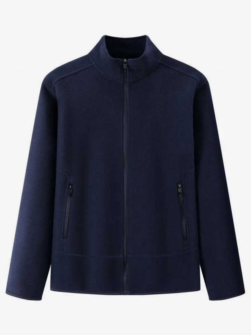 Veste Polaire Homme Unicolore Manteau Chaud Hiver Poche À Glissière Éclaire