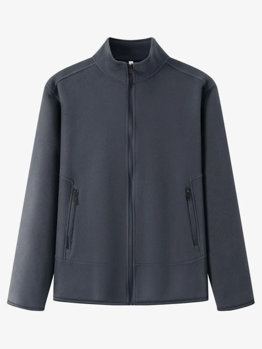 Veste Polaire Homme Unicolore Manteau Chaud Hiver Poche À Glissière Éclaire