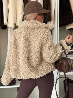 Veste polaire Teddy manteau boutonné en fausse fourrure bouclée pour femme 2026