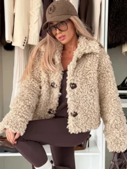Veste polaire Teddy manteau boutonné en fausse fourrure bouclée pour femme 2026