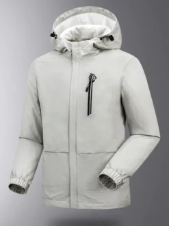 Veste Pour Homme À Capuche Fermeture Éclair En Polyester Décontracté Imperméable