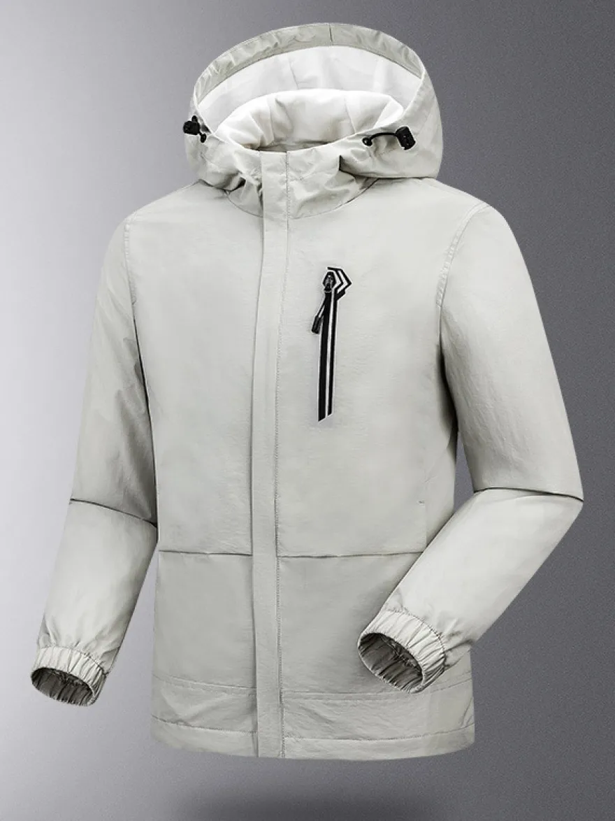 Veste Pour Homme À Capuche Fermeture Éclair En Polyester Décontracté Imperméable