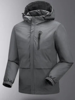 Veste Pour Homme À Capuche Fermeture Éclair En Polyester Décontracté Imperméable