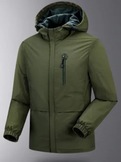 Veste Pour Homme À Capuche Fermeture Éclair En Polyester Décontracté Imperméable