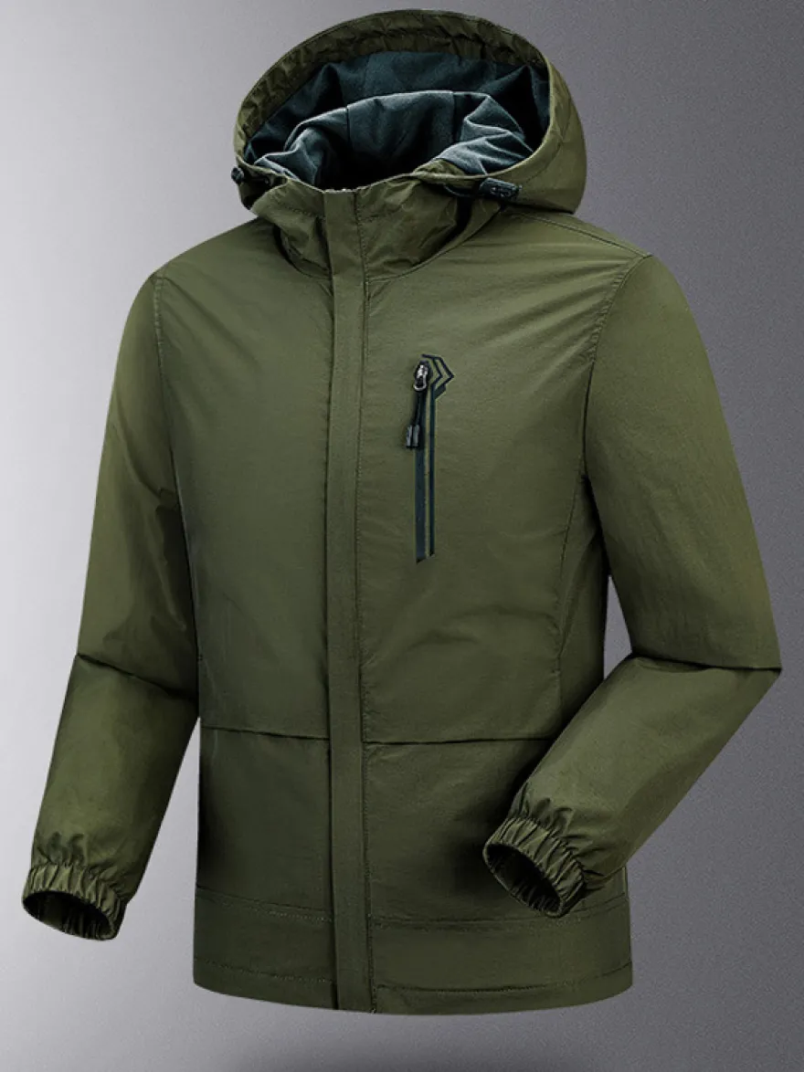 Veste Pour Homme À Capuche Fermeture Éclair En Polyester Décontracté Imperméable