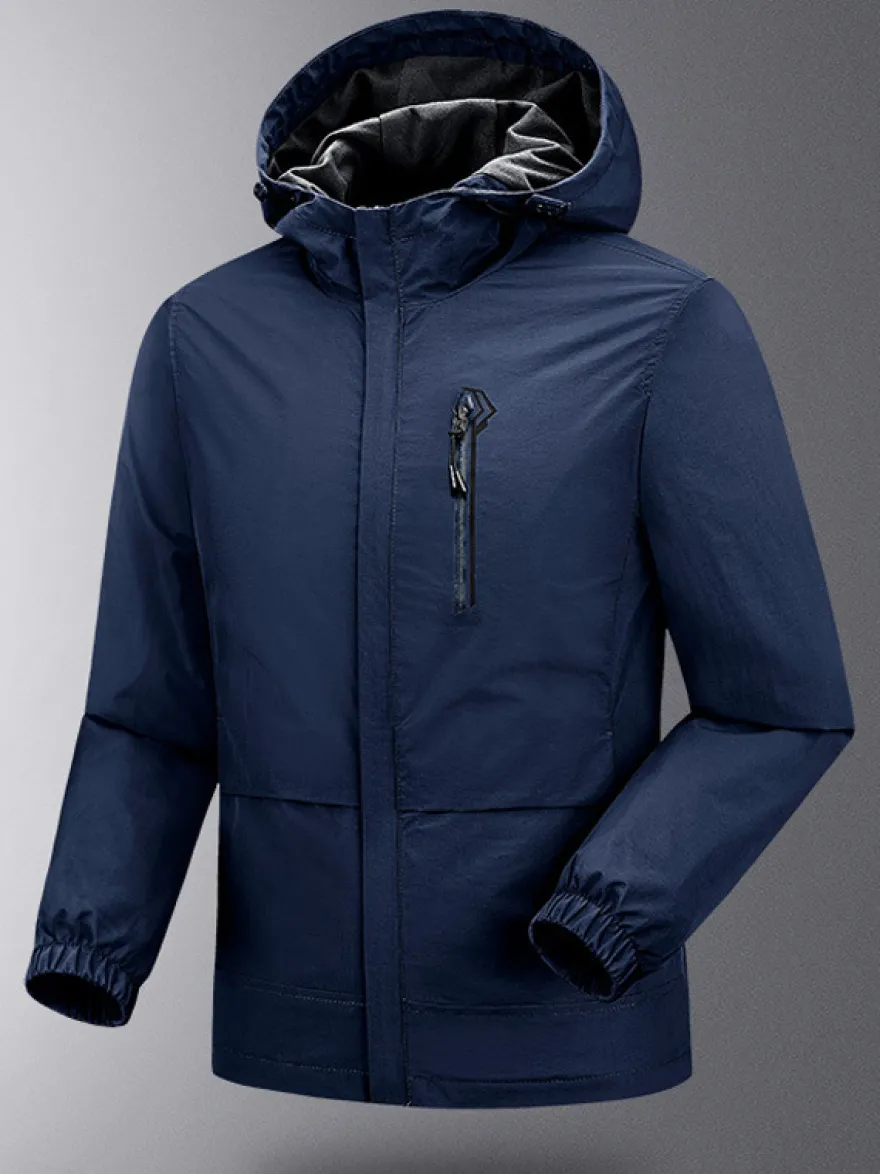 Veste Pour Homme À Capuche Fermeture Éclair En Polyester Décontracté Imperméable
