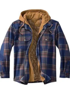 Veste Pour Homme Plaid Coton Fibres Moderne