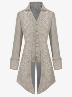 Veste queue-de-pie beige rétro victorienne steampunk en dentelle à manches longues