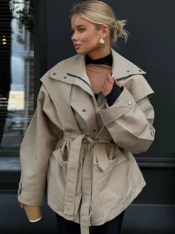 Veste safari ceinturée manteau kaki pour femme 2026