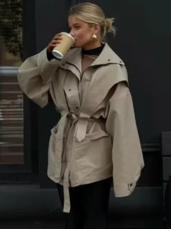 Veste safari ceinturée manteau kaki pour femme 2026