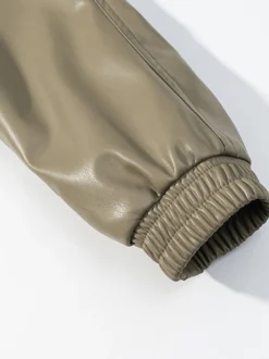 Veste safari en similicuir pour femme - Manteau mi-long à taille élastiquée col montant et poches cargo - Style streetwear chic printemps 2026