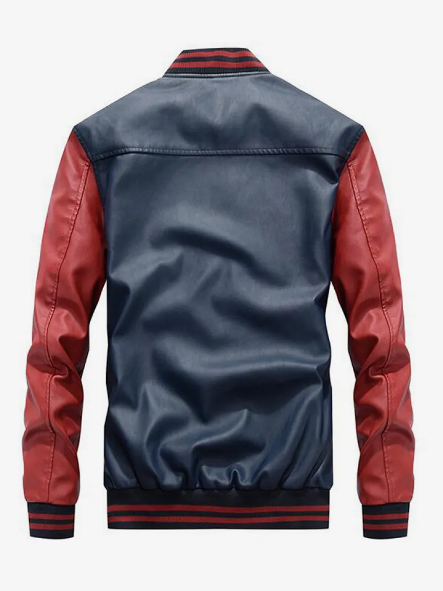 Vestes en cuir pour hommes Vestes aviateur à manches longues et à blocs de couleurs