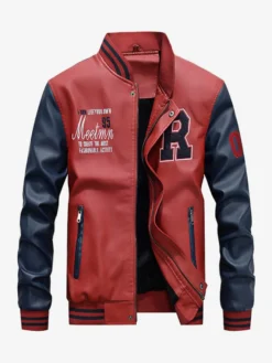 Vestes en cuir pour hommes Vestes aviateur à manches longues et à blocs de couleurs