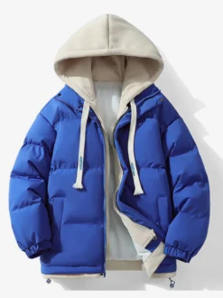 Vestes En Doublure Chaud Hiver Chic Noir Glissière Éclaire Décontracté à capuche