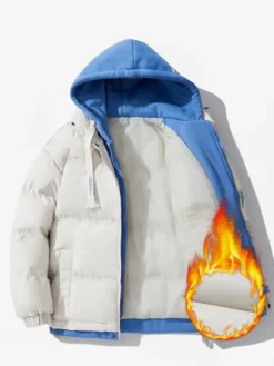 Vestes En Doublure Chaud Hiver Chic Noir Glissière Éclaire Décontracté à capuche