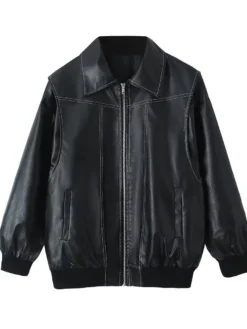 Vestes femmes col rabattu fermeture éclair décontracté manches bouffantes