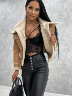 Vestes Femmes Col Rabattu Polaire Punk Manteau Noire Pour Femme