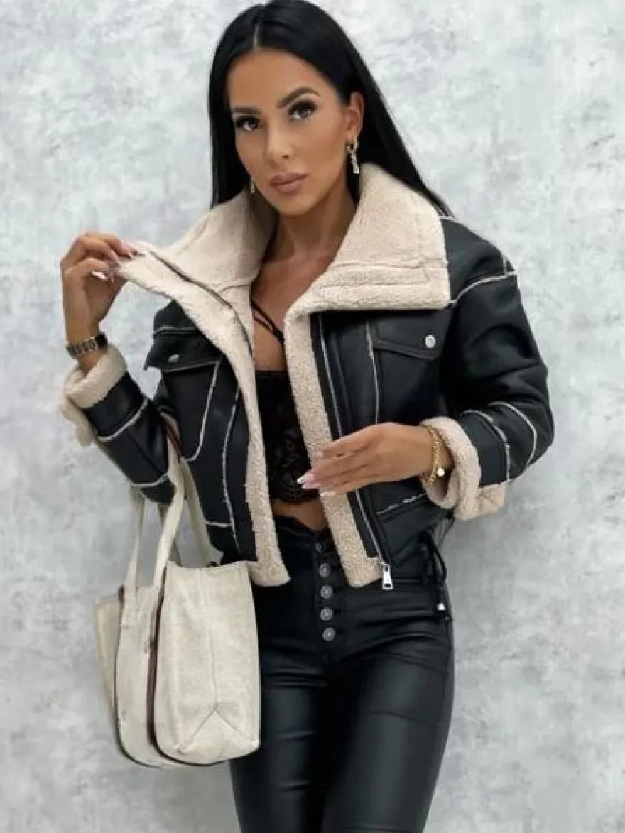 Vestes Femmes Col Rabattu Polaire Punk Manteau Noire Pour Femme